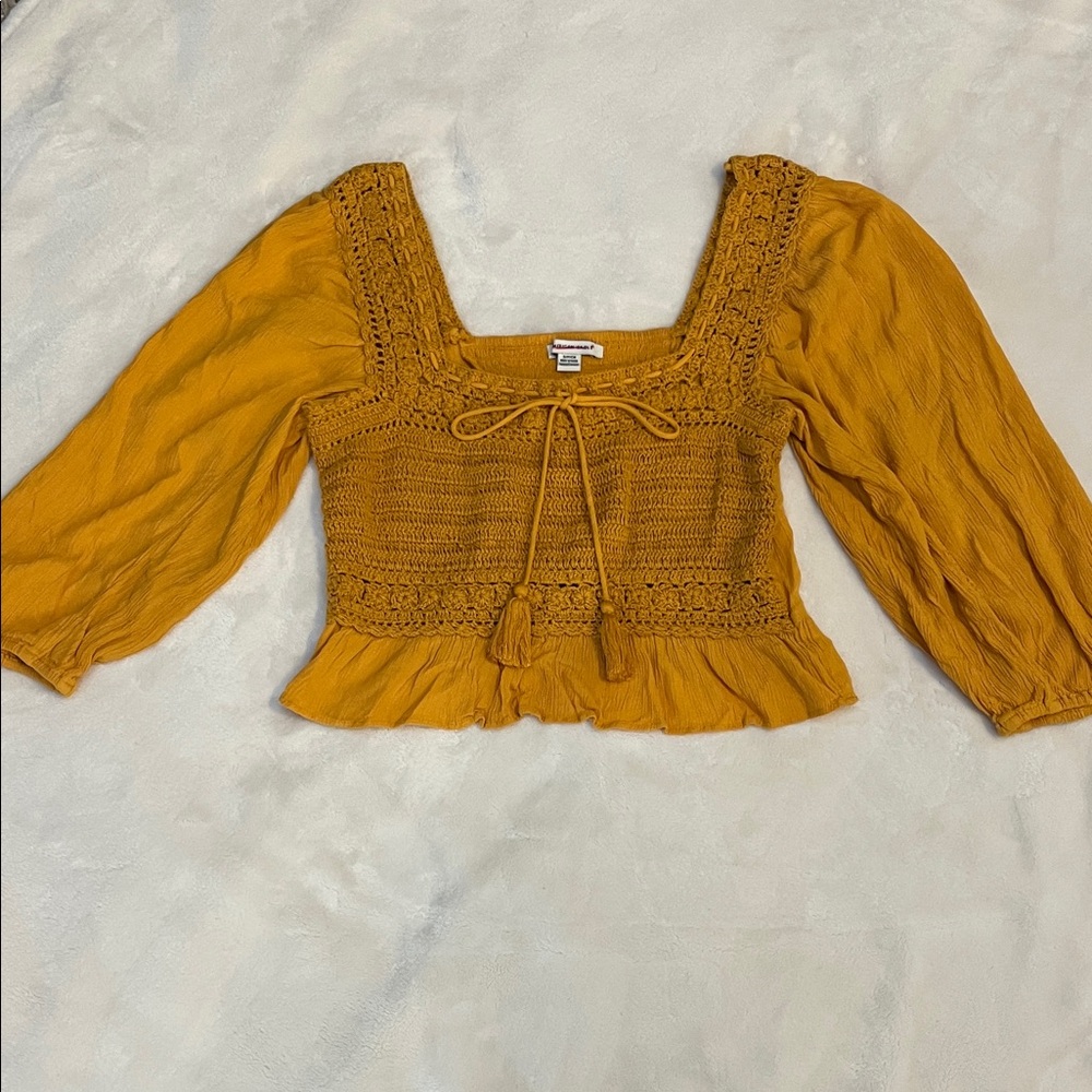 American Eagle Women's yellow orange Crochet Detail Crop Top